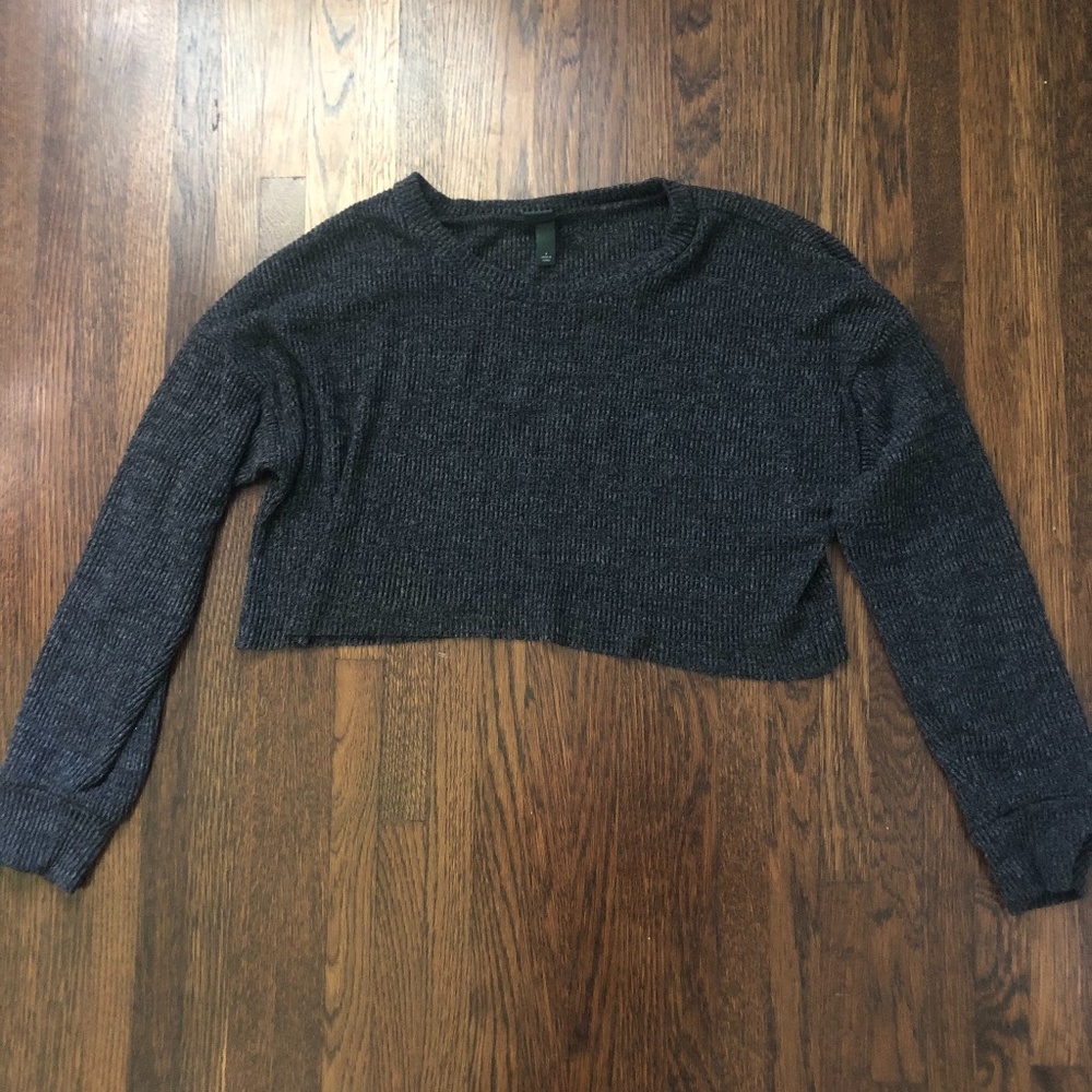 Charcoal Grey Ripped Crop Top